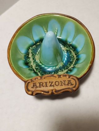 Vintage Treasure Craft Pottery Arizona Souvenir Ashtray Trinket Tray Sombrero