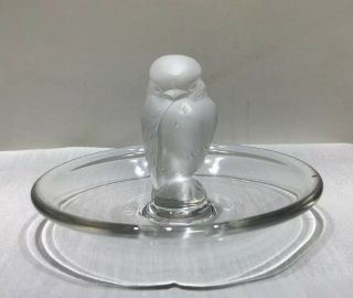 Vintage Lalique Crystal Bird Of Prey Owl / Hawk Ring Trinket Dish Signed