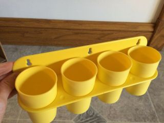 Vintage Tupperware Wall Mount Bright Yellow Spice Rack 4 Cups,  Bathroom,  Usa,  Drink