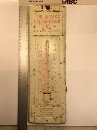 Vintage Conoco Metal Advertising Thermometer.  Oil & Gas.  Mcalester,  Oklahoma.