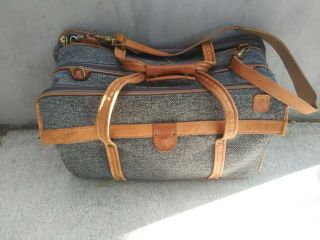 Vintage Hartman Tweed Leather Carry On Duffle Travel Bag Weekender Luggage Tag