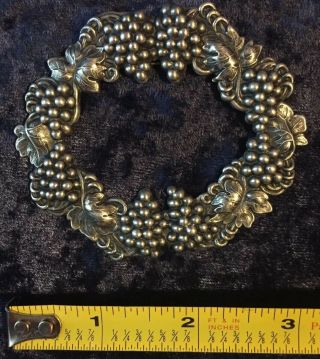 3” Vintage Arts & Crafts Sterling Silver Brooch Wreath Of Grapes & Leaves