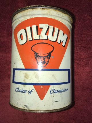Old Vintage Oilzum 5 Pound Grease Can White & Bagley Worcester Ma Gas Oil Sign