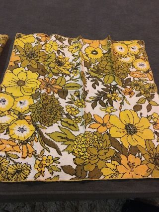 Vintage Cloth Napkins Set Of 4 Yellow Brown Floral Mid Century Modern Mcm 14 "