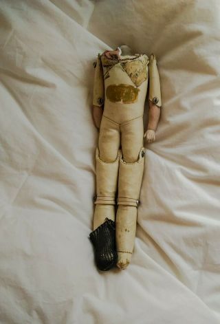 Antique Sewn Leather Sawdust Doll Body For Parts/repair/art 11 "
