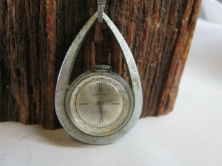 Vintage Lucerno Silver Tone Swiss Wind Up Watch Necklace 23 " Rp4