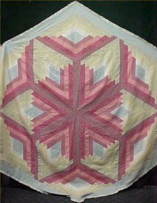 Vintage Quilt Top Tablecloth Cotton Fabric Star Pattern 1960s Era Estate Find