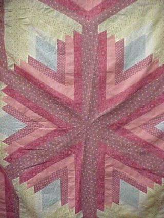 Vintage Quilt Top Tablecloth Cotton Fabric Star Pattern 1960s Era Estate Find 2