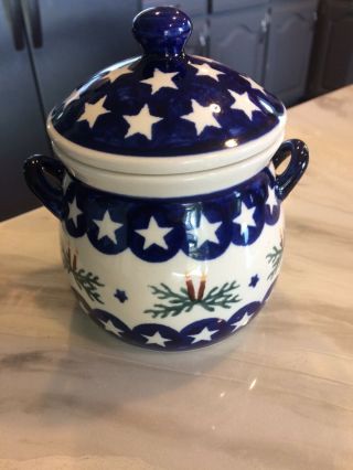 Vintage Boleslawiec Polish Pottery Stars Christmas Jar With Lid - - L@@k