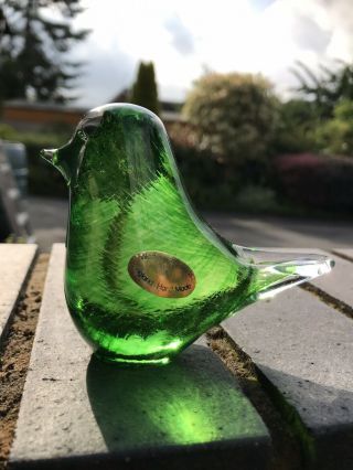 Wedgwood Green Glass Bird Paperweight,  Vintage,