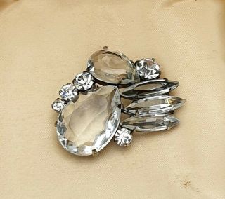 Vintage Art Deco Jewellery Clear Crystal Cluster Silver Brooch Pin