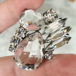 VINTAGE ART DECO JEWELLERY CLEAR CRYSTAL CLUSTER SILVER BROOCH PIN 2