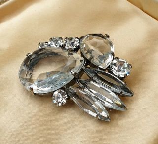 VINTAGE ART DECO JEWELLERY CLEAR CRYSTAL CLUSTER SILVER BROOCH PIN 3