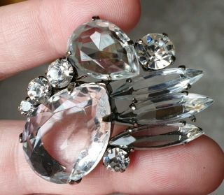 VINTAGE ART DECO JEWELLERY CLEAR CRYSTAL CLUSTER SILVER BROOCH PIN 4