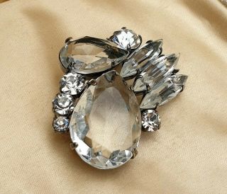 VINTAGE ART DECO JEWELLERY CLEAR CRYSTAL CLUSTER SILVER BROOCH PIN 5