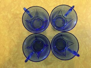 4 - Vintage Cobalt Blue Royal Lace Depression Glass Cups