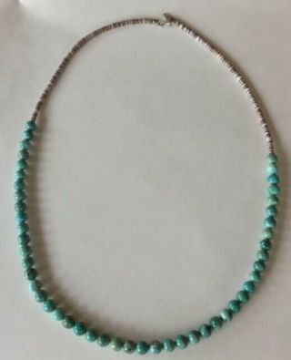 Vintage Native American Turquoise And Heishi Necklace 14 "