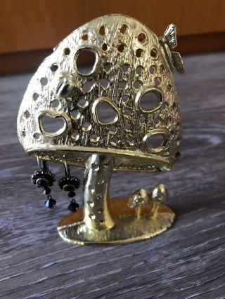 Vintage Golden Mushroom Earring Jewelry Tree Organizer Studs And Dangle