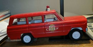 Vintage Mini Tonka Jeep Red Fire Chief Wagoneer1960’s Pressed Steel 2