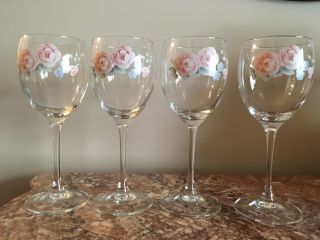 4 - Vintage Pfaltzgraff Tea Rose 8 - 1/4” Crystal Wine Glasses