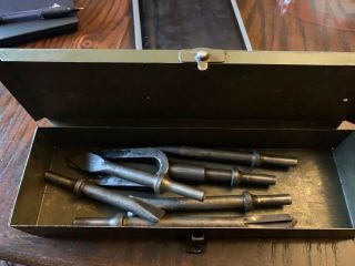 Vintage Various Air Hammer Chisels And Case.  Sears Brand 6pc