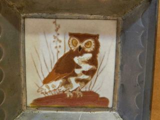 Enamel Owl on Tile Hand Painted Shadow Box Frame in Steel Vintage 3