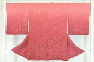 Vintage Silk Kimono Jacket:rose Red Gradation/tsunami Wave@kt41