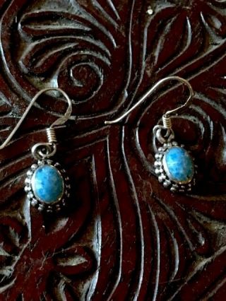 Vintage Navajo 925 Sterling Silver Blue Denim Lapis 1 1/8 " Drop/dangle Earrings