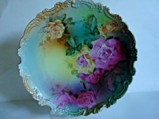Vtg Royal Bayreuth Multi Colored Rose Floral Embossed Plate Or Shallow Bowl