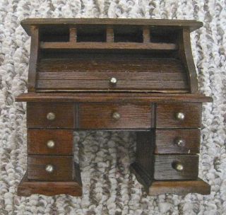 Vintage Miniature Dollhouse Wood Desk Drawers 4 1/8 " Tall