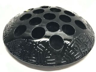 Vintage Black Amethyst Glass Flower Frog 16 Holes Round Dome Floral Arranging 5 "