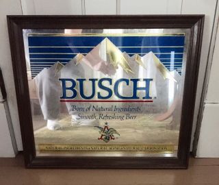 Vintage Framed Busch Beer Mirror By Beeco Manufacturing Company