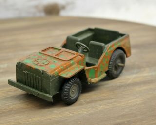 Vintage Tim - Mee Toys Green Plastic Army Military Jeep Hand Painted Camouflage