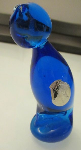 Vintage Kanawha Glass Dunbar,  Va Blue Smiling Cat Figurine Approx 5 " H Hand Art