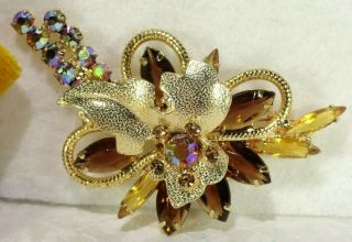 Vtg Juliana (d&e) Shades Of Topaz/ab Rs Layered Leaves Brooch Pin Book Piece