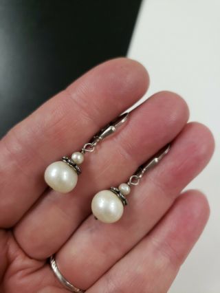 Vintage Sterling Silver Natural Fw Pearls Dangle Earrings 1.  25 " T 3.  7 G
