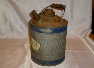 Vintage Delphos Galvanized 1 Gallon Can W/ Both Lids,  Label,  Wooden Handle