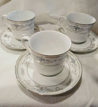 Set Of 3 Vintage Fine Porcelain China Tea Cup W Pkate - Wade Diane Japan Floral.