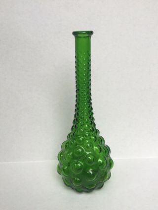 Vintage Green Depression Bubble Hobnail Art Glass Vase Mid - Century 13 1/2”