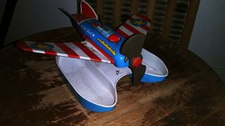 Vintage Ohio Art Usa Wind - Up Tin Litho Metal Sea Plane Toy Airplane Vintage Toy