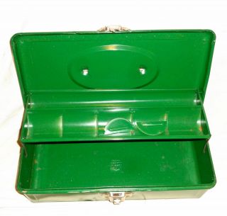 Vintage Tackle Box Green Utility Chest Metal 13 " Wide Take A Look