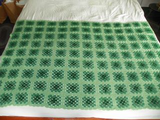 Vintage Crochet Afghan Granny Square Blanket Throw Multi - Colored Greens 45 " X70 "