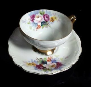 Vintage Bone China Hand Painted Japan Tea Cup & Saucer Floral Rose Motif
