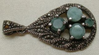 Vintage Sterling Silver 3.  00 Cttw Emerald Drop Pendant - Gorgeous,  L@@k
