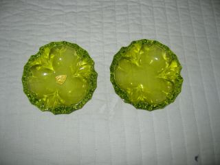 Vintage Tiffin Yellow Vaseline Uranium Glass Ashtrays Hand Made