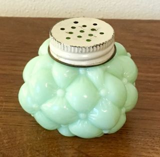 Vintage Turquoise Green Opaque Glass Salt Or Pepper Shaker With Metal Lid