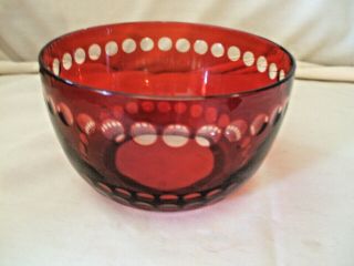 Vintage Ruby Red Cranberry Cut To Clear Glass Bowl