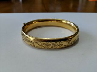 Vintage 1/20th 14k Gold Filled Floral Hinged Bangle Bracelet 13 Grams