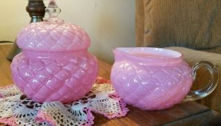 Vintage Pink Glass Ware Set Depression Glass? Sugar And Creamer Set