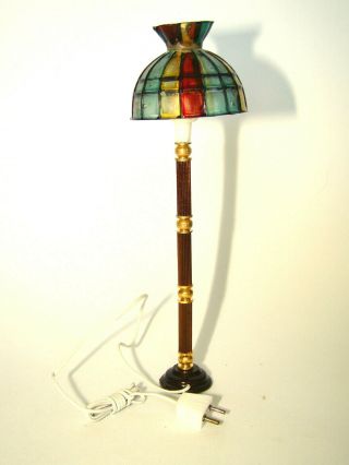 Vintage Dollhouse Floor Lamp Tiffany Style Stained Glass